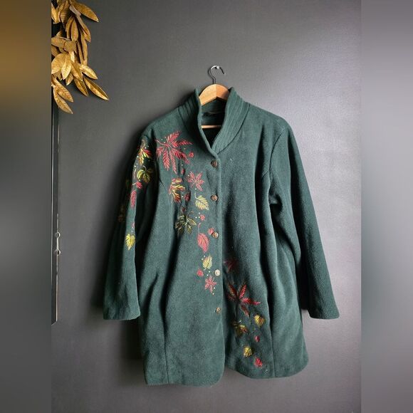 Bob Mackie art fleece jacket colorful fall leaves ART TO WEAR 1X PLUS SIZE - Picture 1 of 14